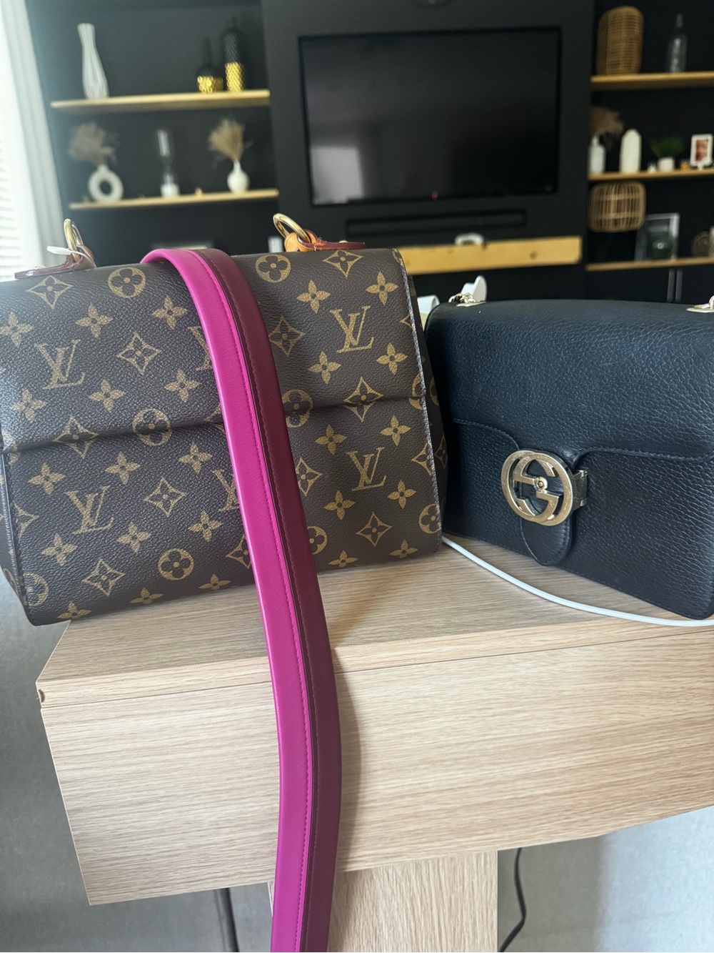 Louis Vuitton Monogram Crossbody Bag with Pink Strap